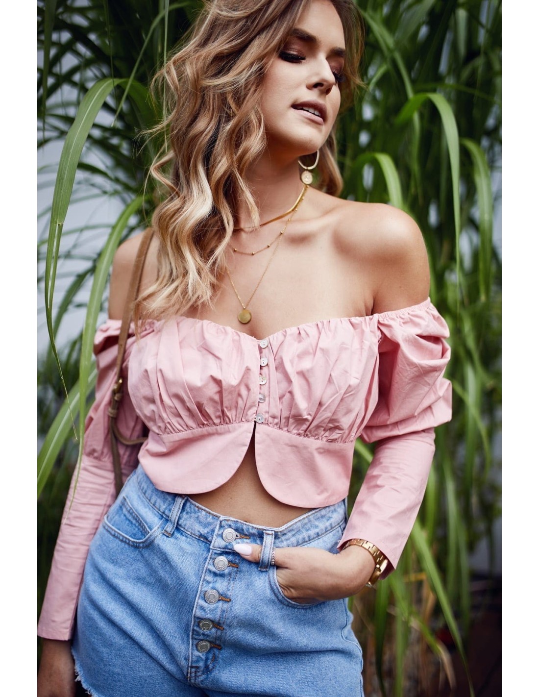 Bluza scurta cu decolteu inima, roz 4070 - Magazin online - Boutique